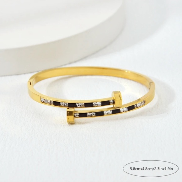 Women Stainless Steel Fashionable Black Stripe Nail Cuff Bracelet - Picture 3 of 5